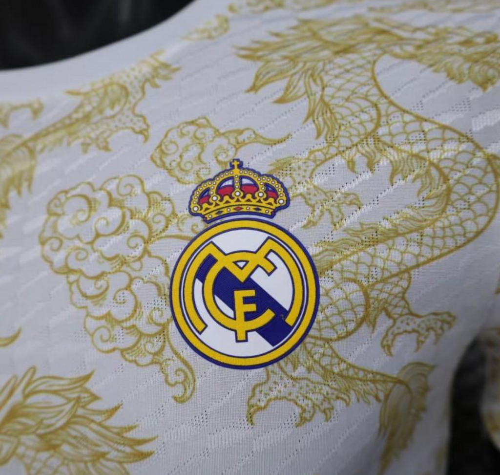 25/26 Real Madrid White with Golden Dragon Pattern