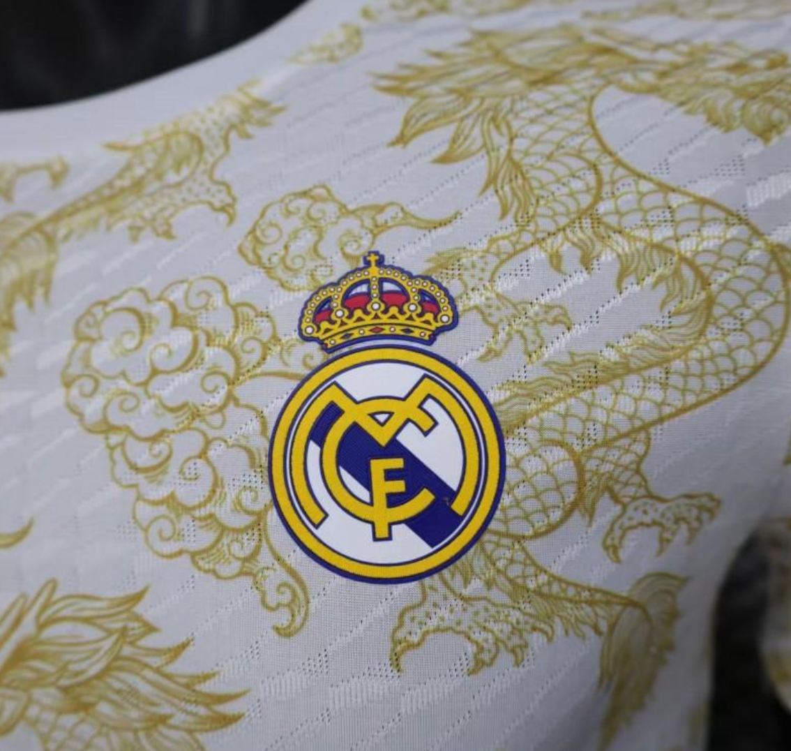 25/26 Real Madrid White with Golden Dragon Pattern