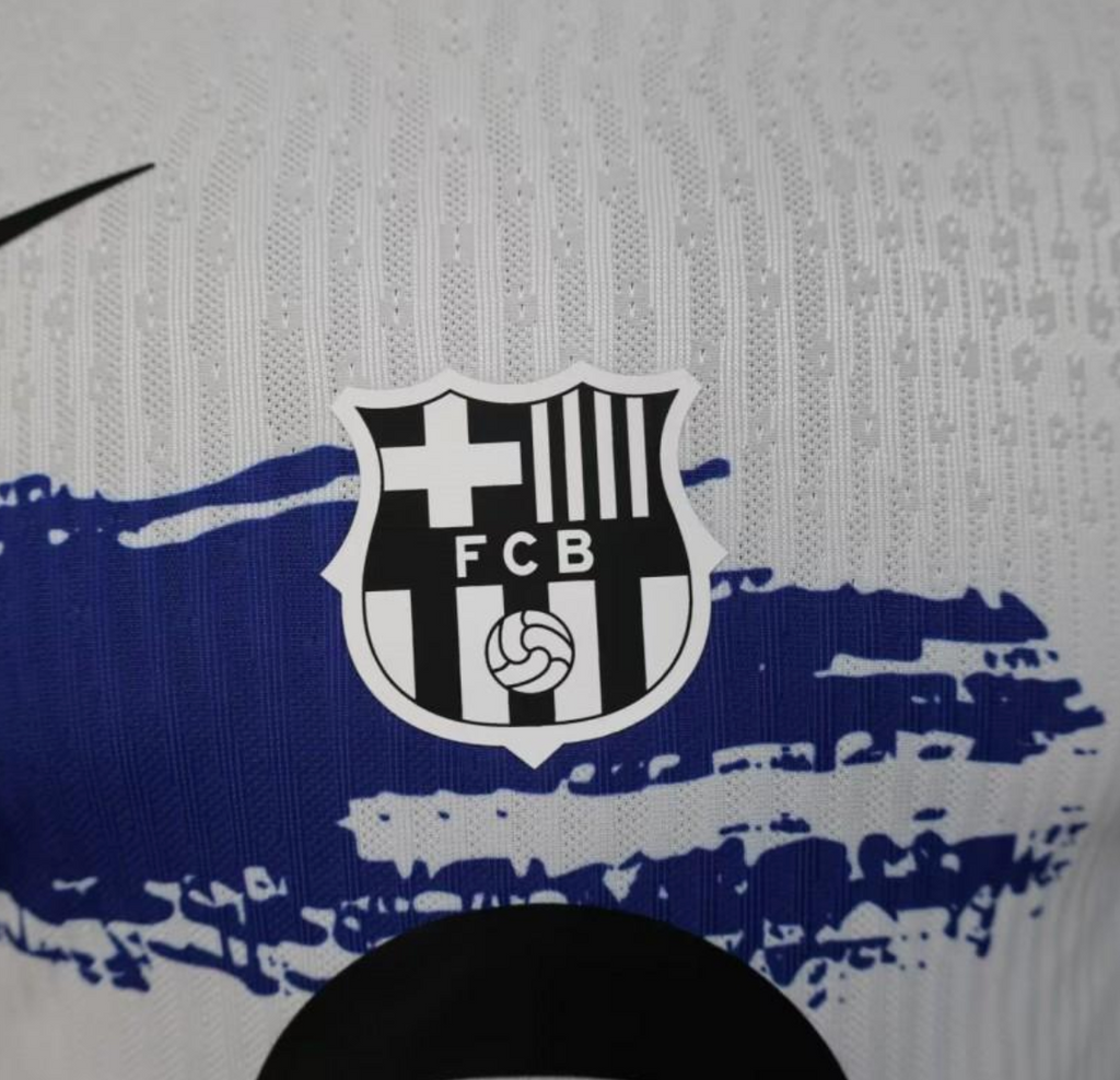 25/26 Barcelona White with Blue and Red Brush Stroke