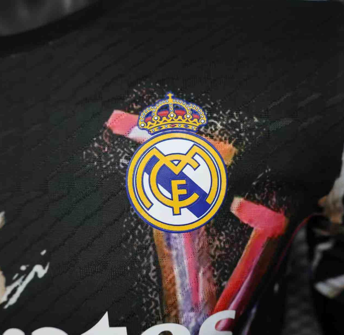 25/26 Real Madrid Black with Colorful Abstract Art Pattern