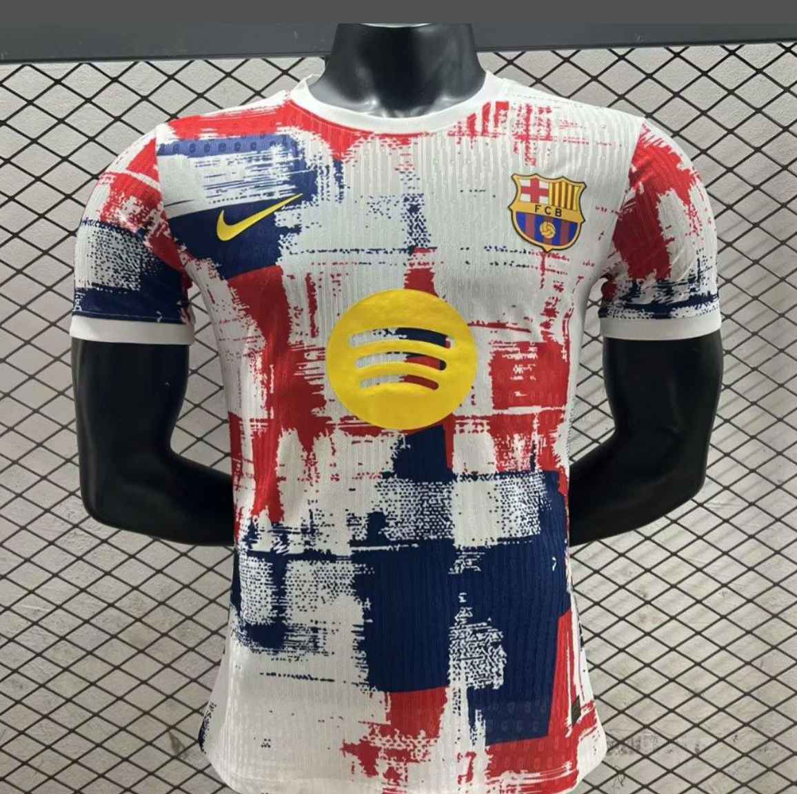 25/26 FC Barcelona White with Red & Blue Brushstroke Pattern