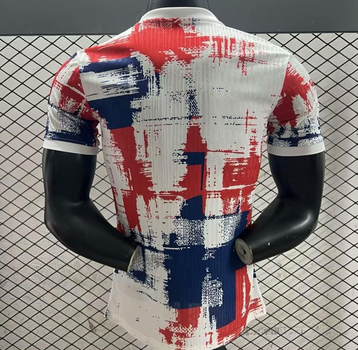 25/26 FC Barcelona White with Red & Blue Brushstroke Pattern