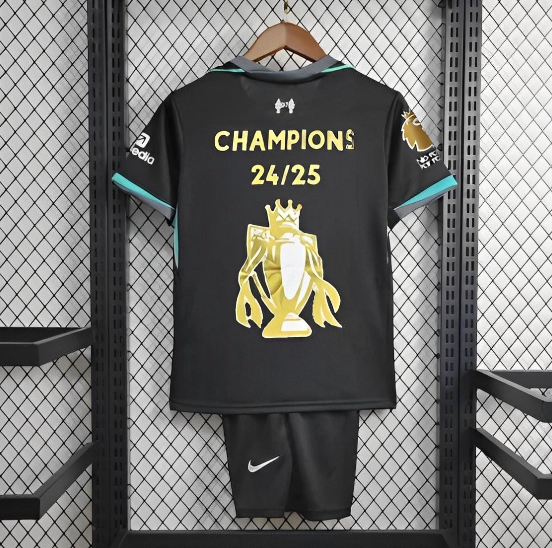 24/25 Kids Liverpool Away Black Jersey With Champion Printing